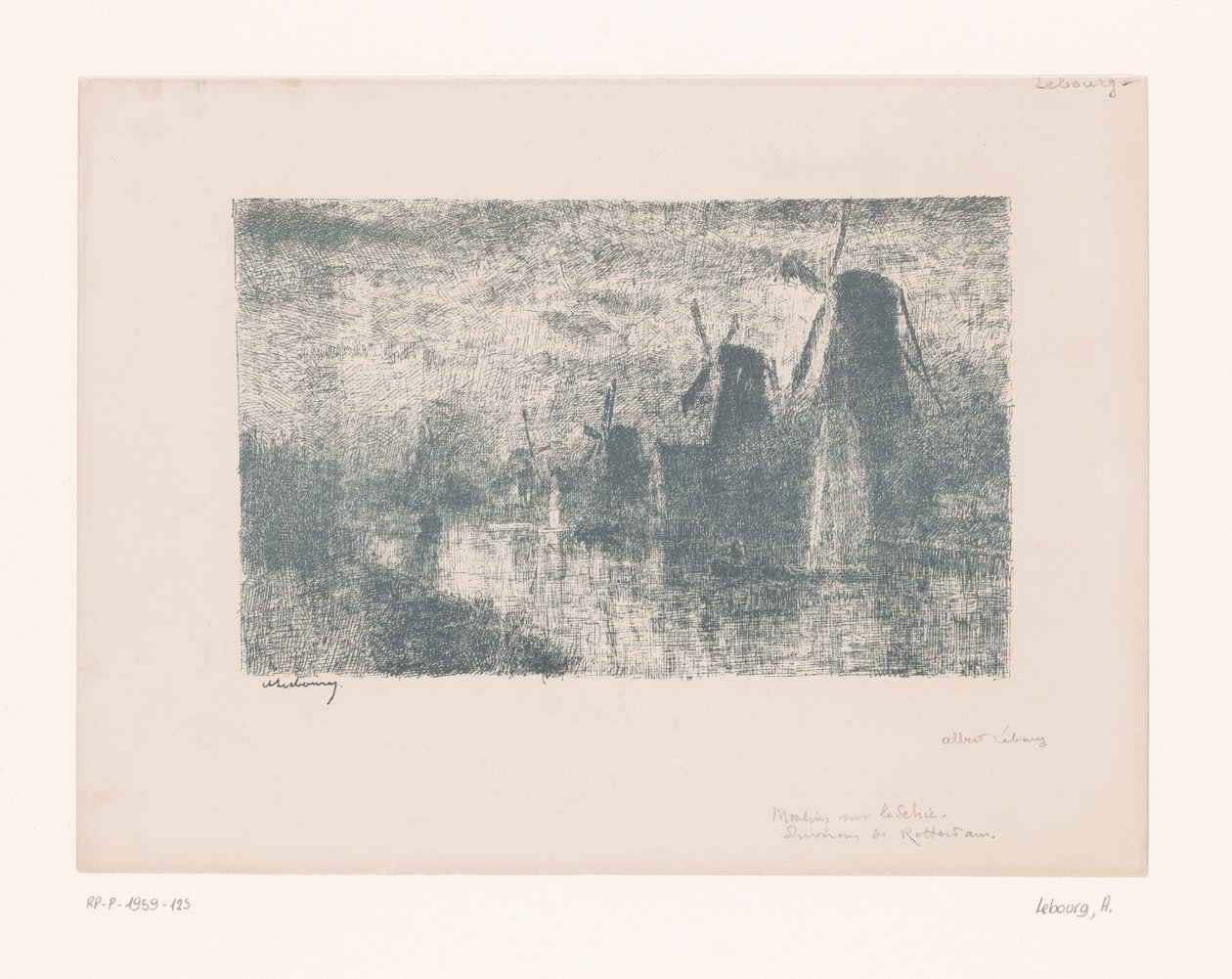 Moinhos no Schie, perto de Roterdão
Moulins sur la Schie (título sobre o objecto) de Albert Marie Lebourg