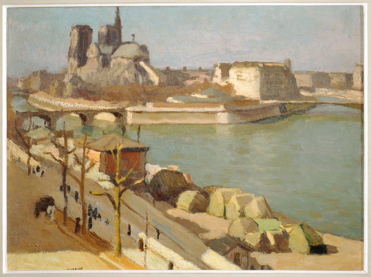 O Sena e a abside de Notre-Dame - Paris, catedral de Notre-Dame, Ile de la Cite, rio Sena de Albert Marquet