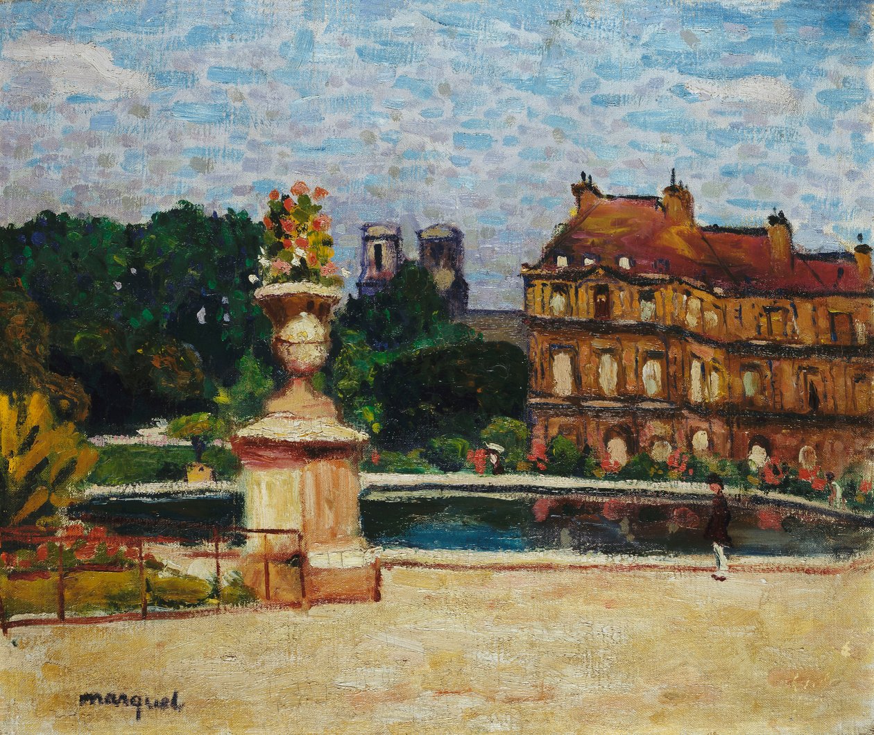 O lago no Luxemburgo; Le Bassin du Luxembourg, c.1904 (óleo sobre tela colocado a bordo) de Albert Marquet