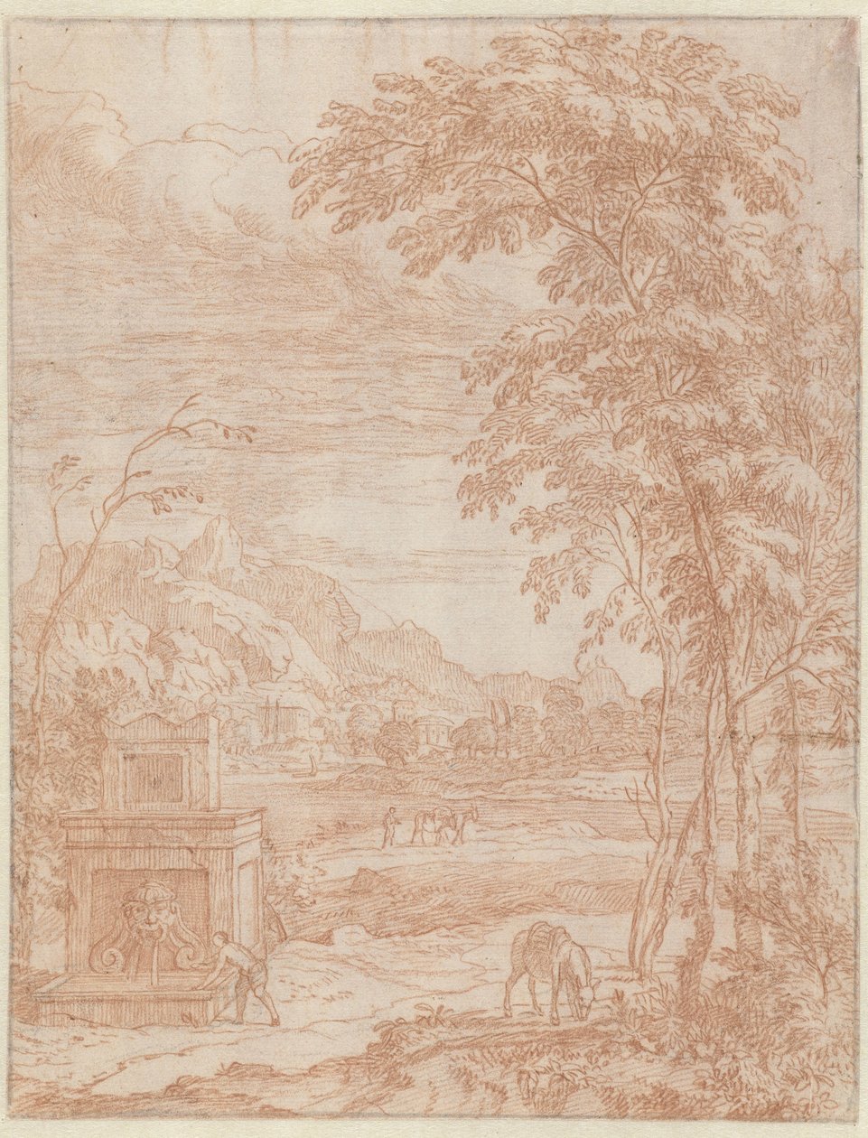 Paisagem italiana com uma fonte de Albert Meyering