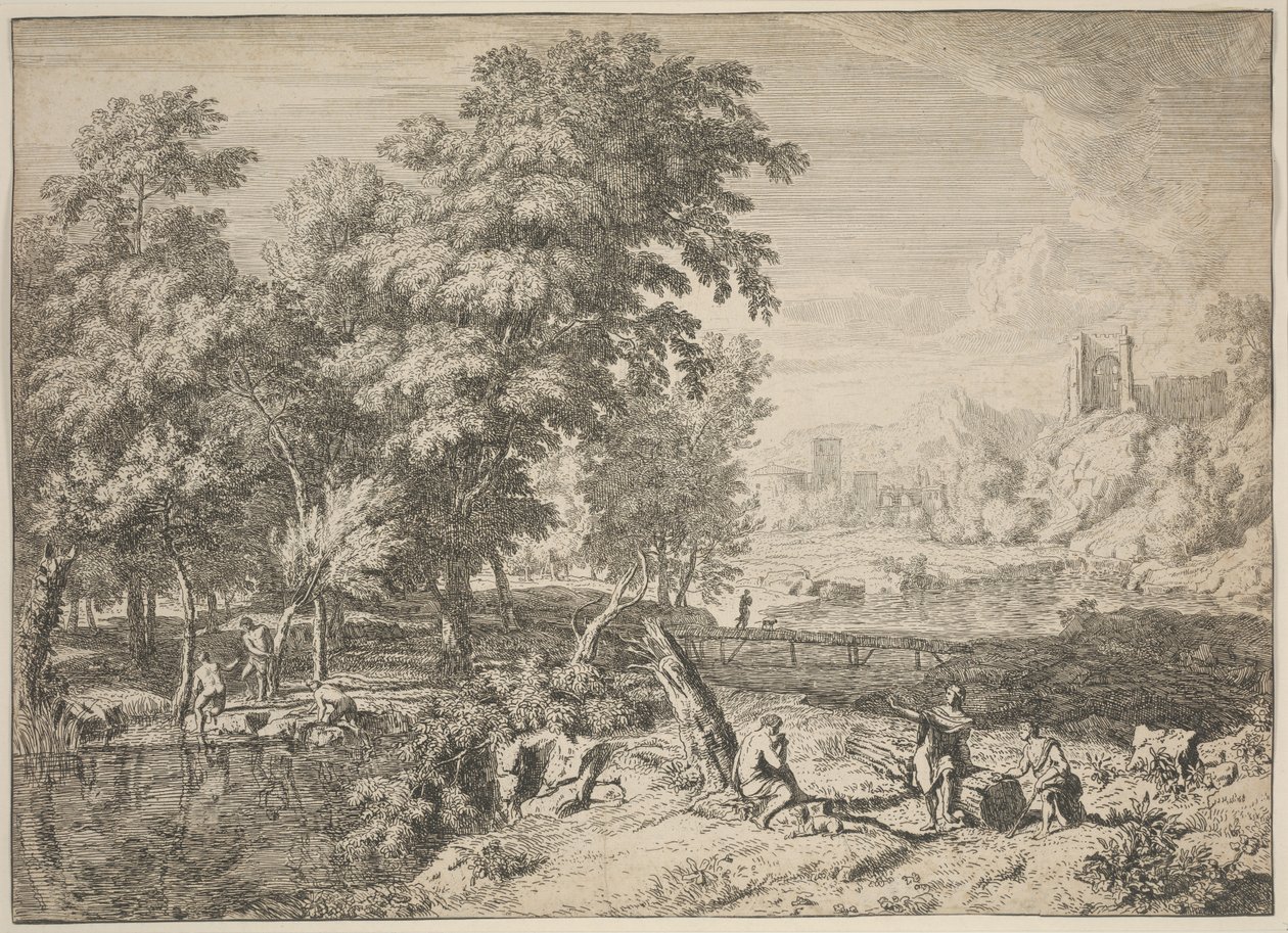 Paisagem com banhistas (gravura) de Albert Meyering