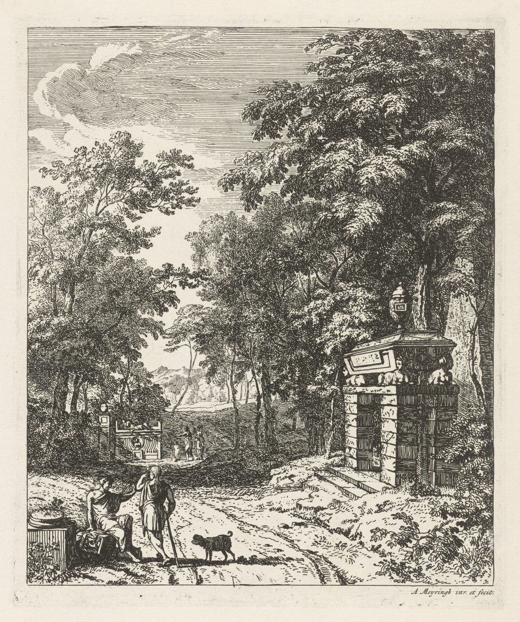 Duas pessoas num monumento grave
Paisagens (título da série) de Albert Meyering