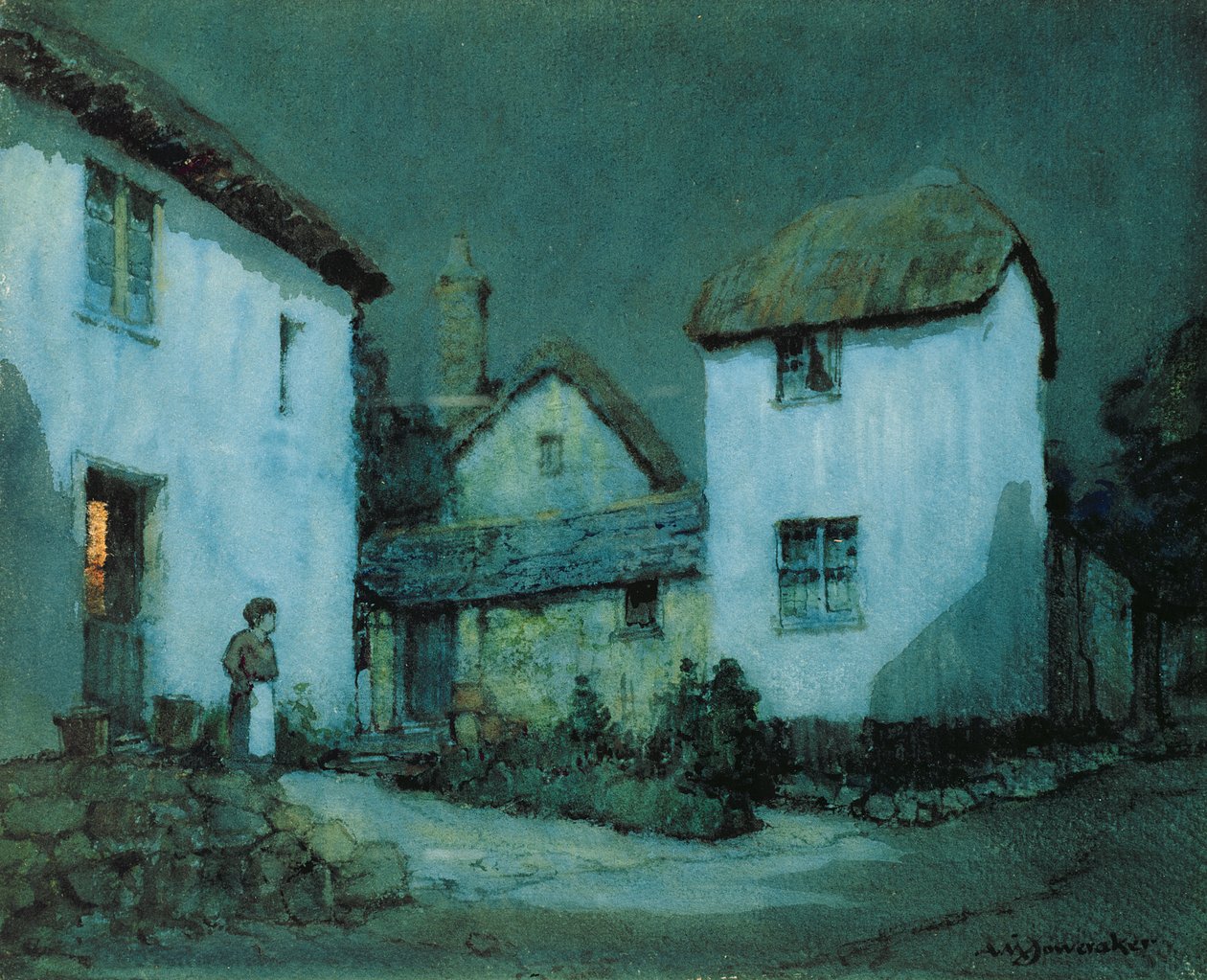 Uma rua enluarada, Heavitree, Exeter de Albert Moulton Foweraker