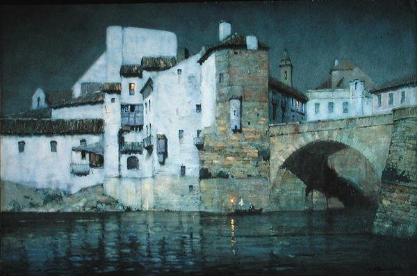 Moonlight, Puente Genil, Espanha (lápis e aguarela sobre papel) de Albert Moulton Foweraker