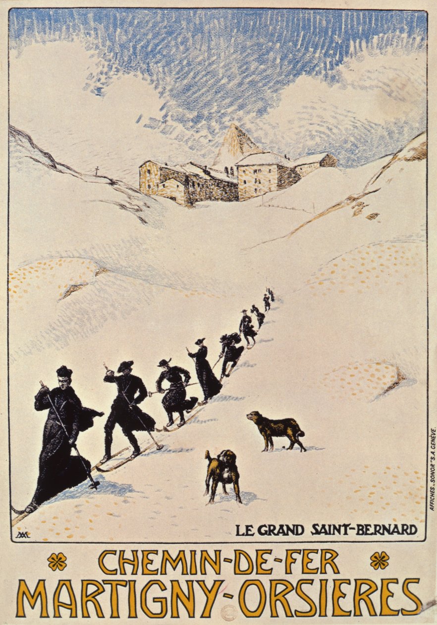 Cartaz publicitário da ferrovia francesa de Martigny para Orsieres, 1913 de Albert Muret
