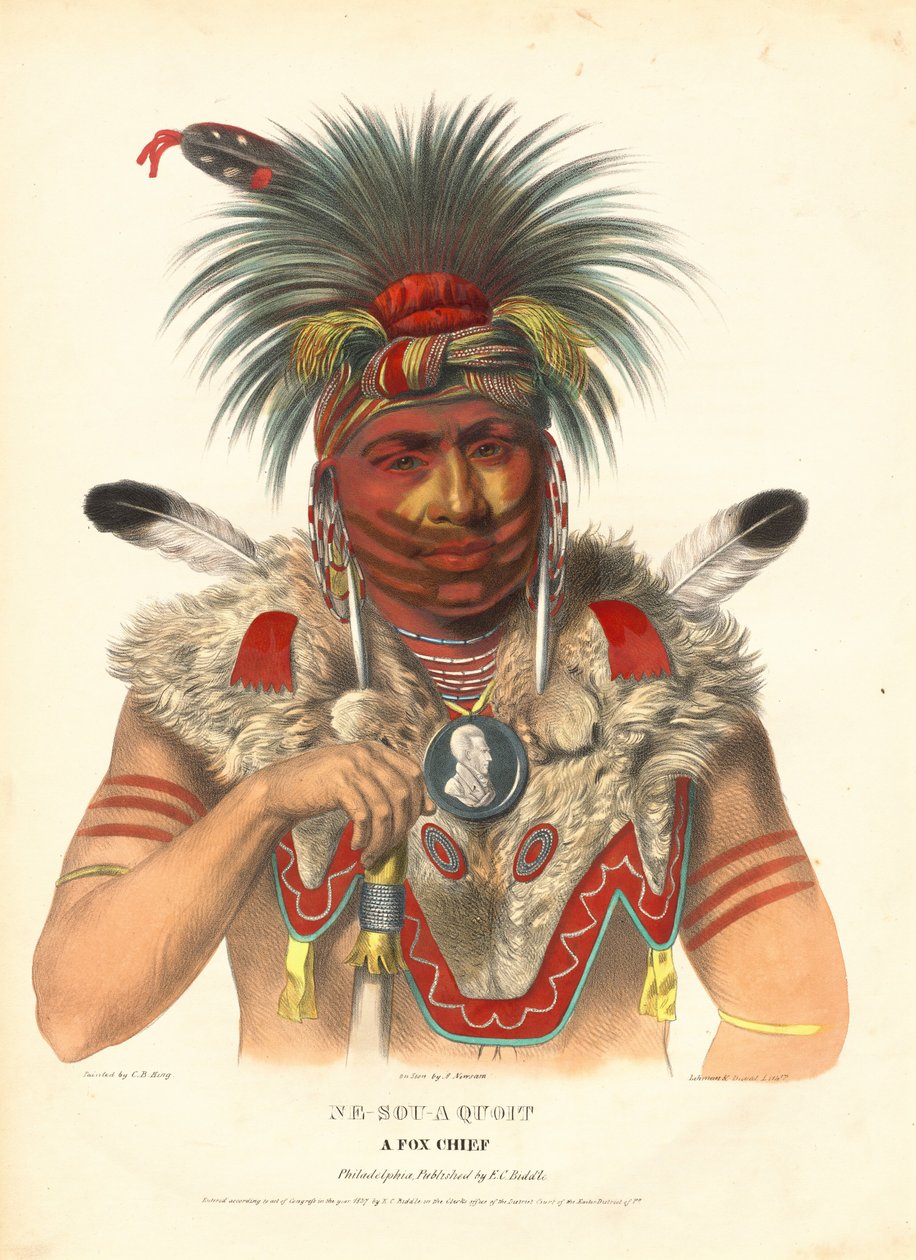 Ne-Sou-A Quoit, um chefe da raposa de Albert Newsam, after Charles Bird King