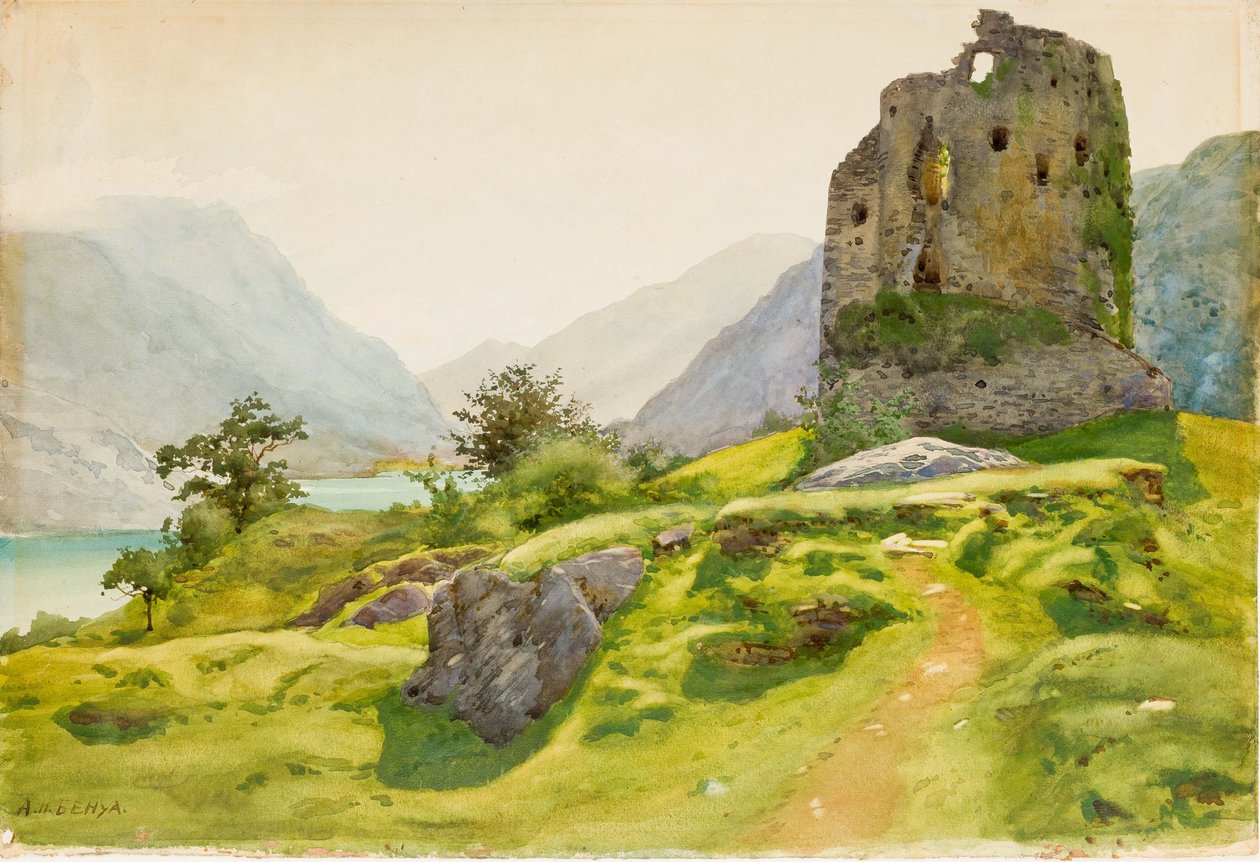Paisagem montanhosa com ruína de Albert Nikolaevich Benois
