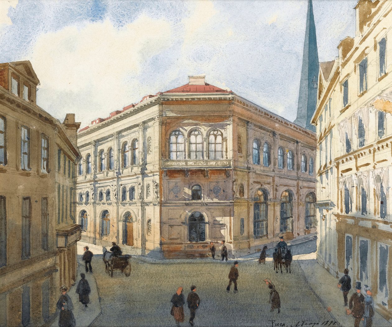 "Retrato da Bolsa de Valores de Riga na Letónia Aquarela de Albert Benois (1852-1936) - 1880 Dim 22,5x27 cm Colecção Privada de Albert Nikolaevich Benois