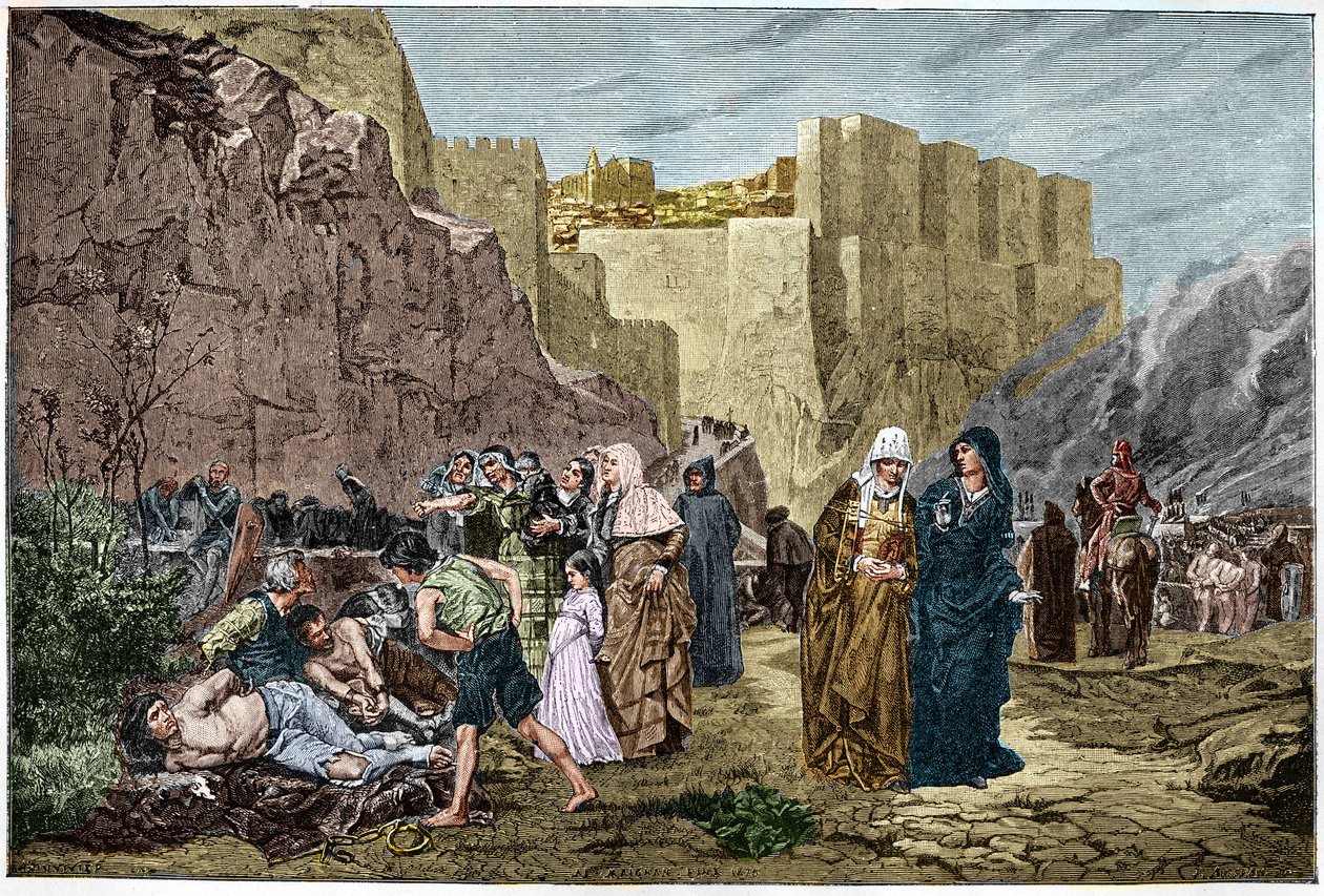 Cruzada Albigensiana - O insulto aos prisioneiros - - Cruzada contra os Albigeers em 1211. O insulto aos prisioneiros gravado depois da pintura de Albert Maignan de Albert Pierre René (after) Maignan