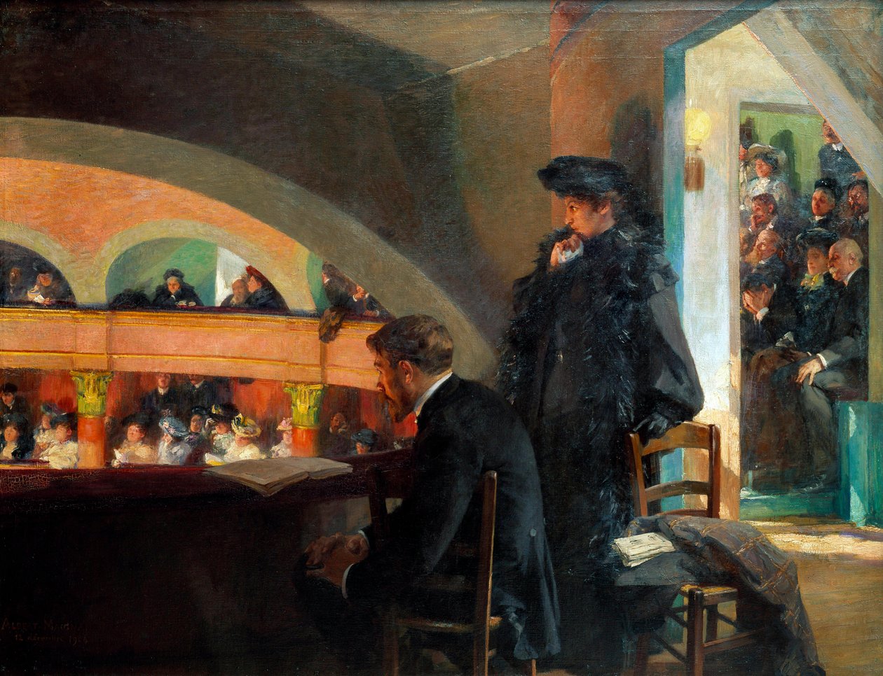 O alojamento do teatro. Pintura de Albert Maignan (1845-1908) de Albert Pierre Rene Maignan