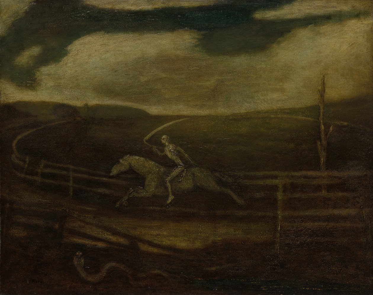A morte da pista de corrida em um cavalo pálido, c. 1896-1908. de Albert Pinkham Ryder