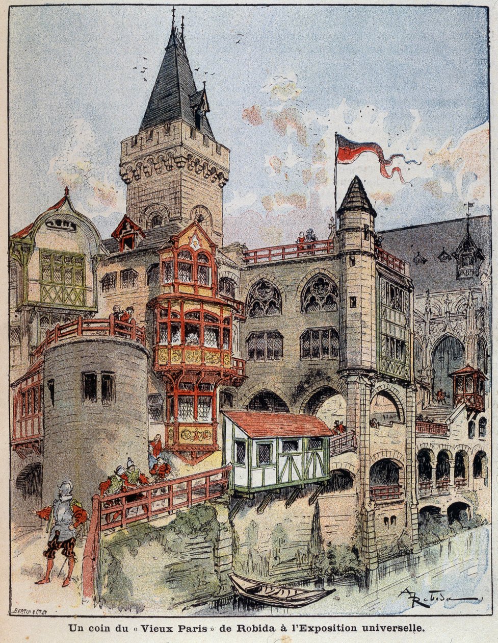Um canto da "Velha Paris" de Robida, na Exposição Mundial. Capa "O Pequeno Francês ilustrado" de 26/05/1900. de Albert Robida