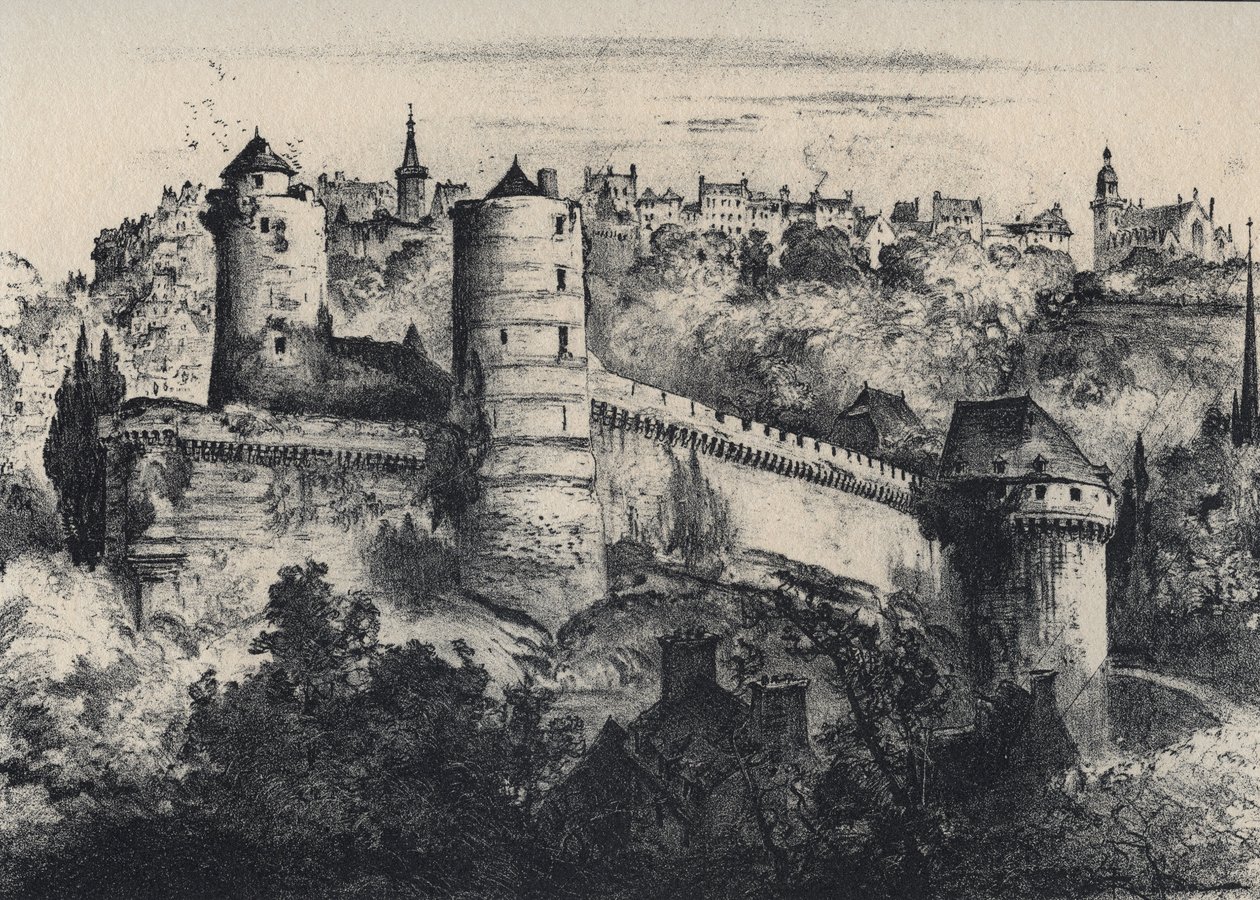 Chateau de Fougeres - forte do castelo no departamento de Ille-et-Vilaine. Antiga França - Bretanha - textos, desenhos e litografias, de Albert Robida (1848-1926) final do século XIX sem data de Albert Robida