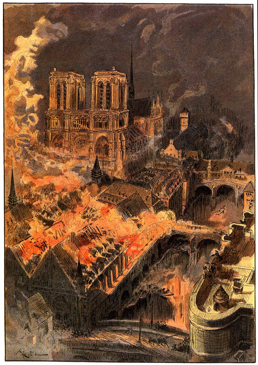 Incêndio no Hotel-Dieu, perto de Notre-Dame de Paris, na noite de 29 para 30 de dezembro de Albert Robida