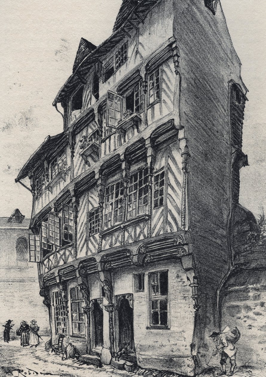 Casa rue Saint Guillaume em Rennes - Velha França - Bretanha - textos, desenhos e litografias, de Albert Robida (1848-1926) final do século XIX sem data de Albert Robida