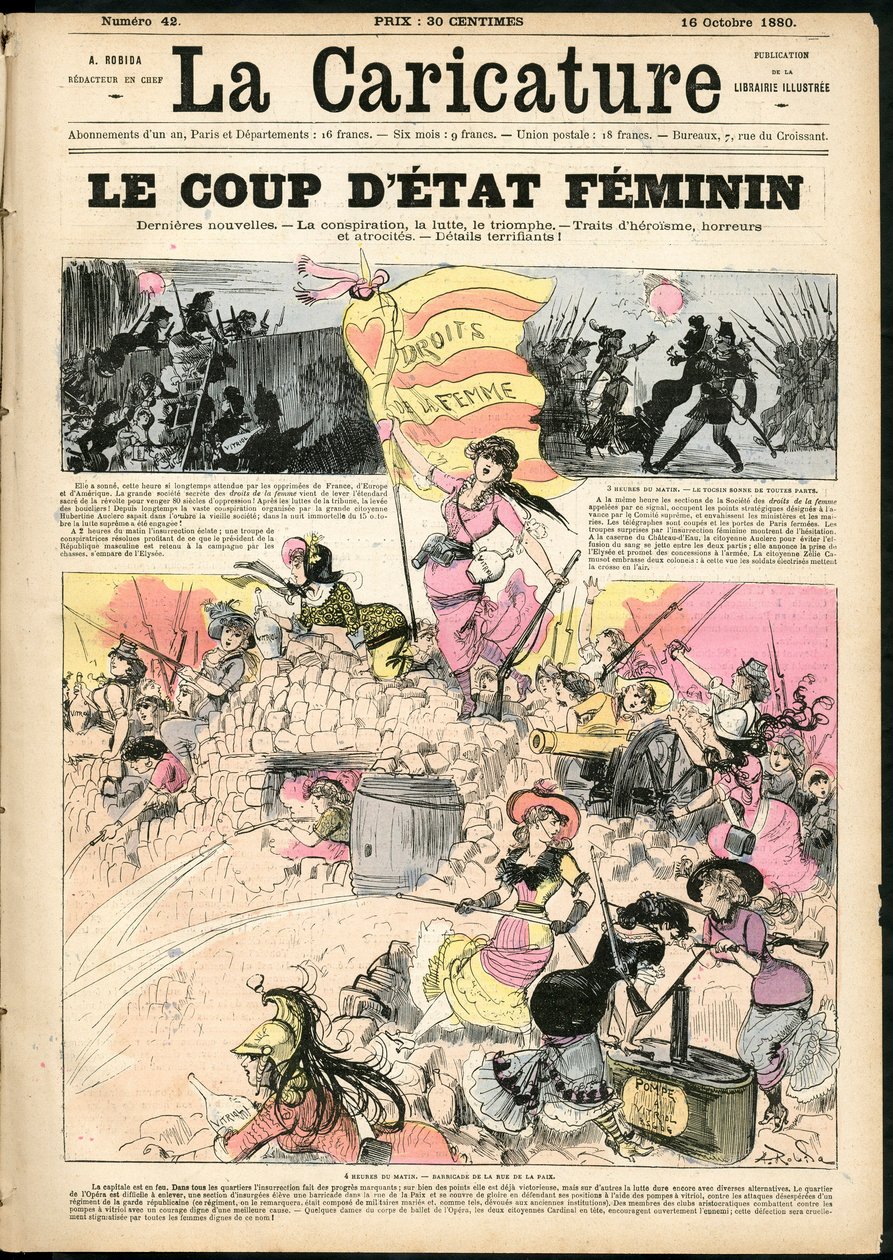 Ilustração de Albert Robida (1848-1926) para a capa de La Caricature (1880) de Albert Robida