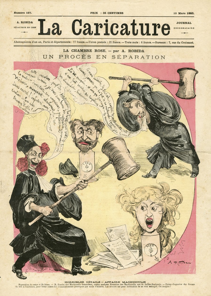 Ilustração de Albert Robida (1848-1926) para a capa de La Caricature (1880) de Albert Robida