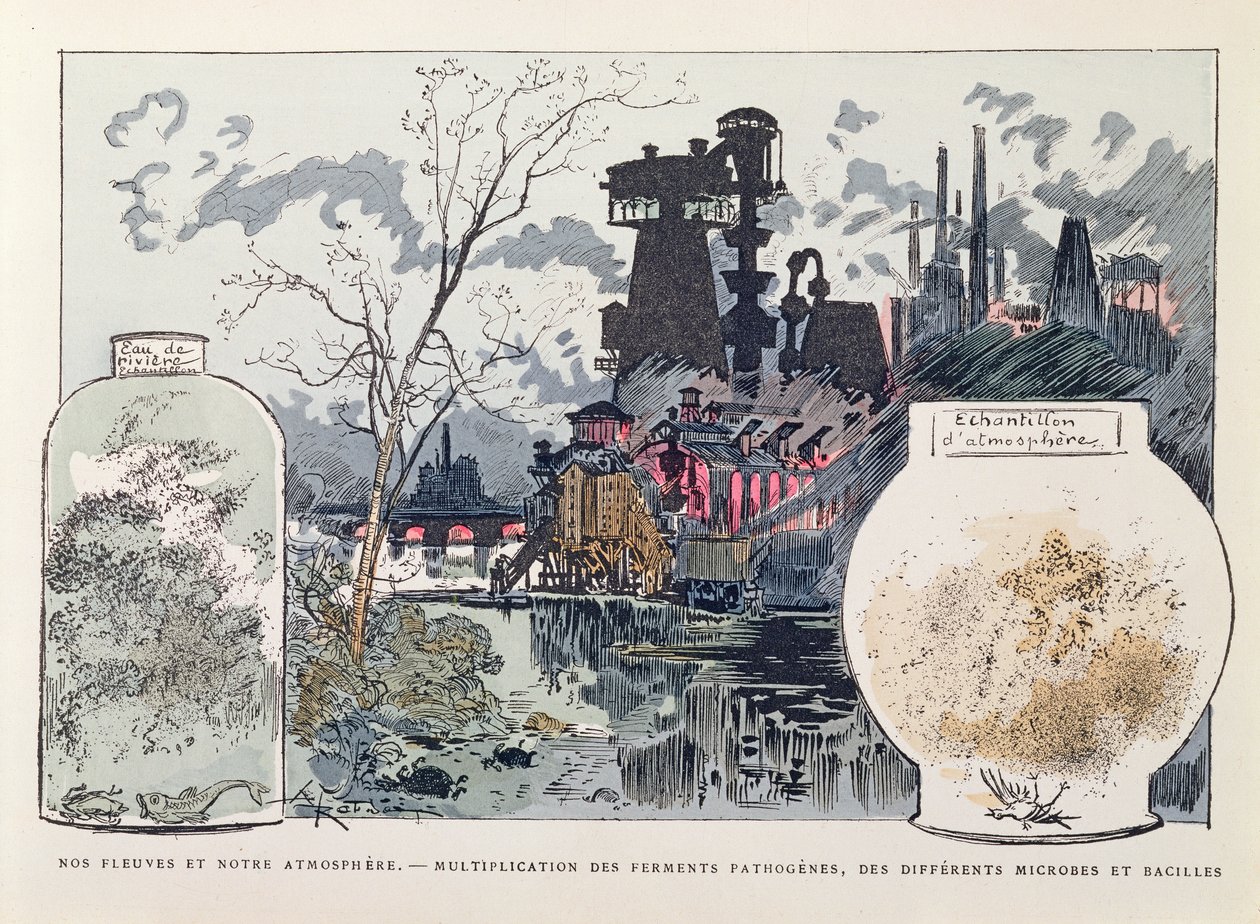 Poluição Industrial, ilustração de &39;O Século XX, La Vie Electrique&39;, c. 1890 (gravura a cores) de Albert Robida