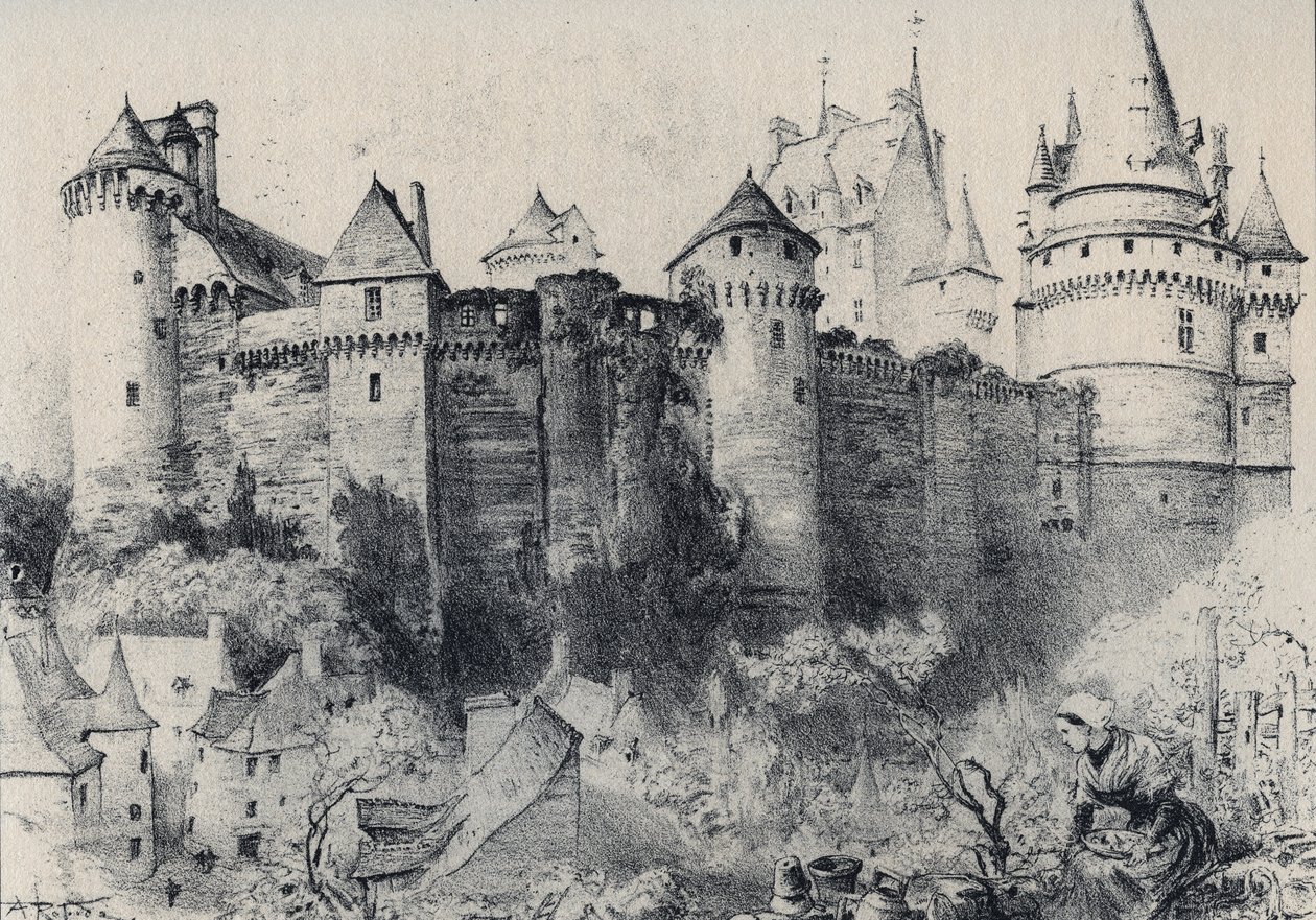 La Chateau fort de Vitre en Ille-et-Vilaine - La vieille France - La Bretagne - textos, desenhos e litografias, de Albert Robida (1848-1926) final do século XIX sem data de Albert Robida