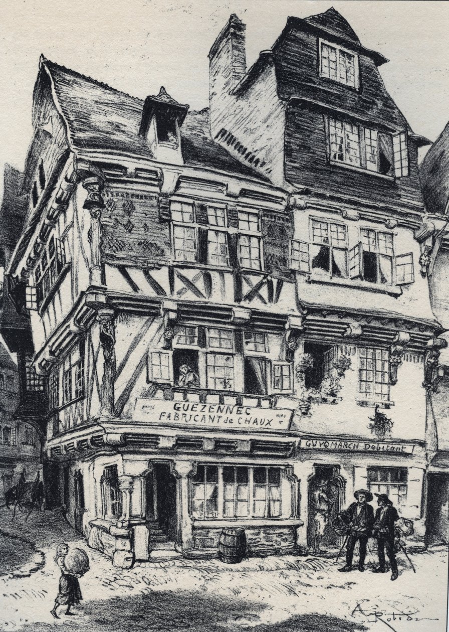 La venelle aux pastes in Morlaix - La vieille France - La Bretagne - textos, desenhos e litografias, de Albert Robida (1848-1926) finais do século XIX sem data de Albert Robida