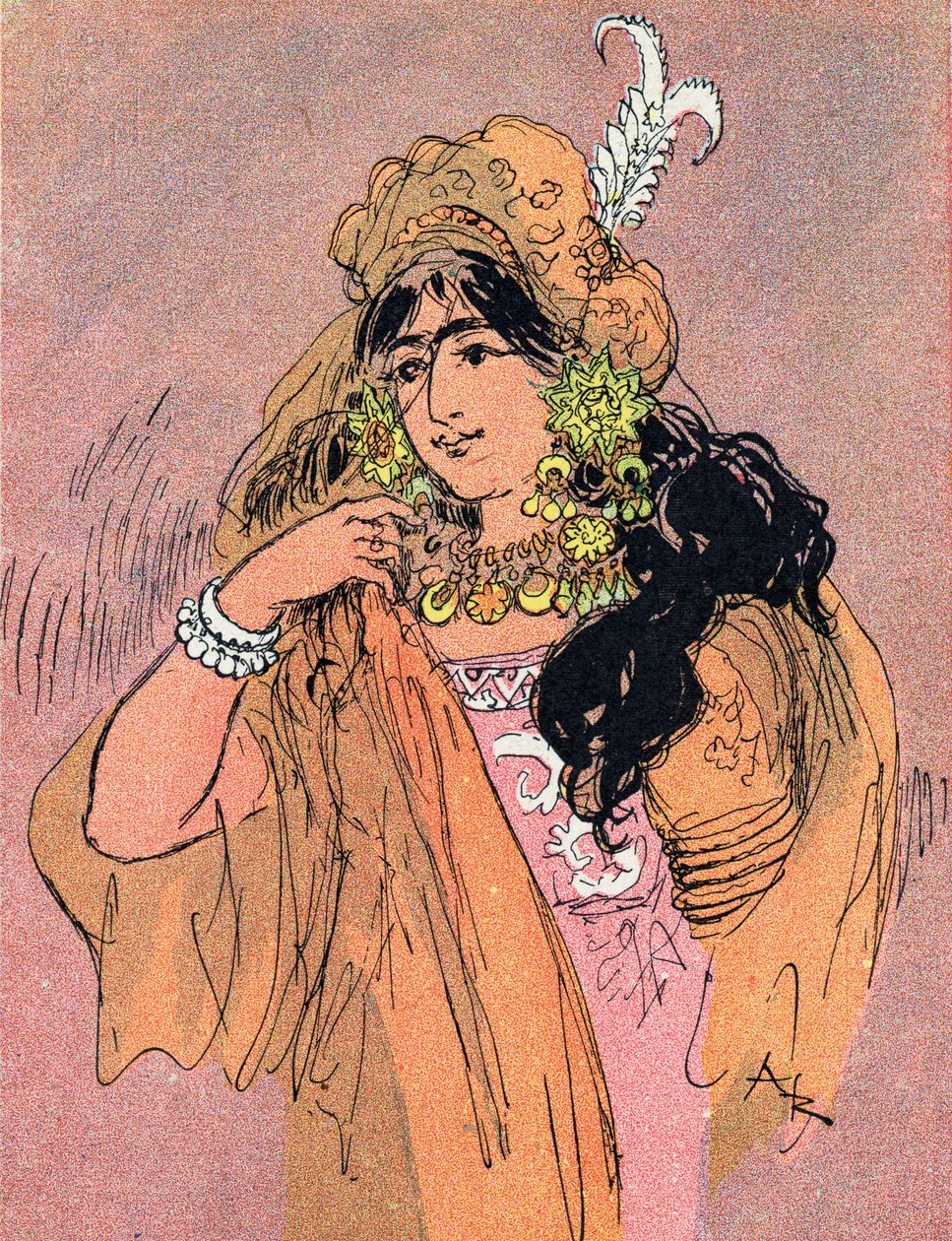 Retrato da Princesa Bradoulboudour (Retrato da Princesa Badroulbadour) Ilustração de Albert Robida (1848-1926) para o conto "Aladin and the wonderful lamp" em "les mille et une nuits" (Ilustração para o conto "Aladdin" em "The Book of One Tho de Albert Robida
