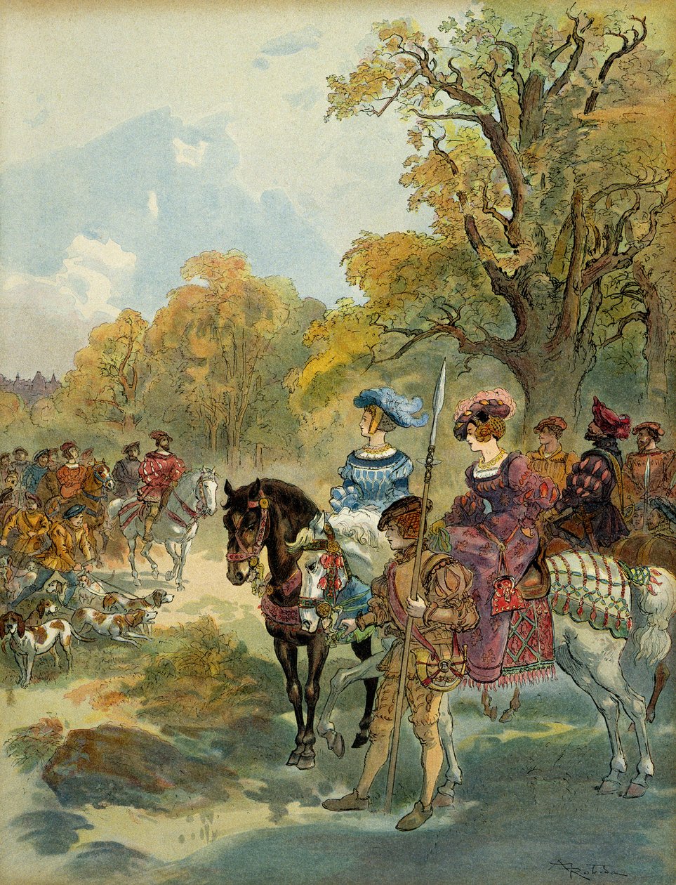 Royal Hunt of François I (1494-1547). Ilustração de Albert Robida