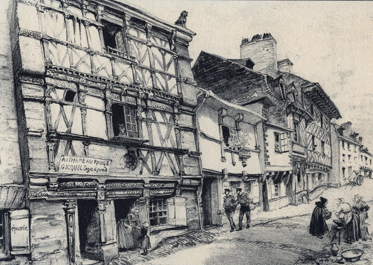Rue Fardel a Saint Brieuc (Saint-Brieuc) - Velha França - Bretanha - textos, desenhos e litografias, de Albert Robida (1848-1926) final do século XIX sem data de Albert Robida