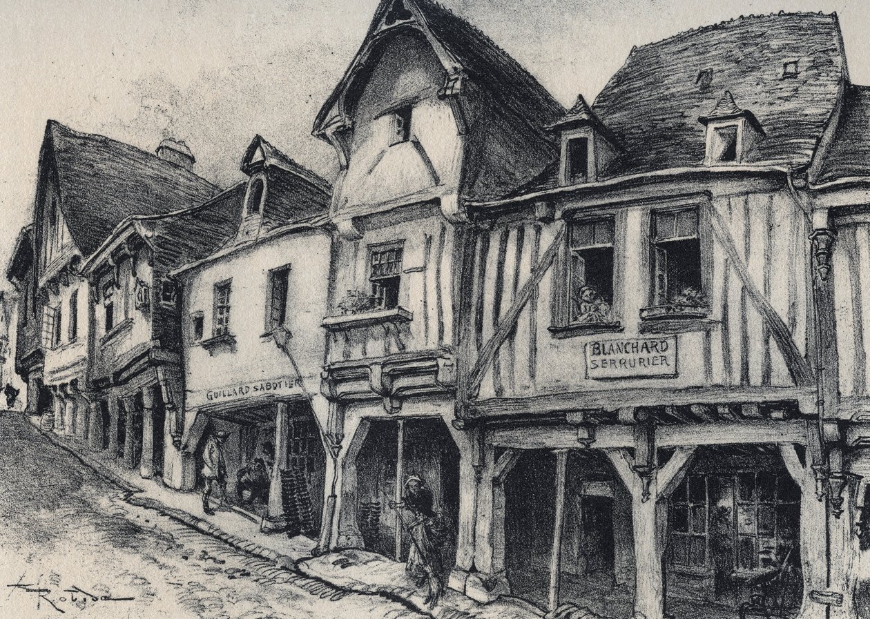 Rue Poterie a Fougeres no departamento de Ille-et-Vilaine - La vieille France - La Bretagne - textos, desenhos e litografias, de Albert Robida (1848-1926) de Albert Robida