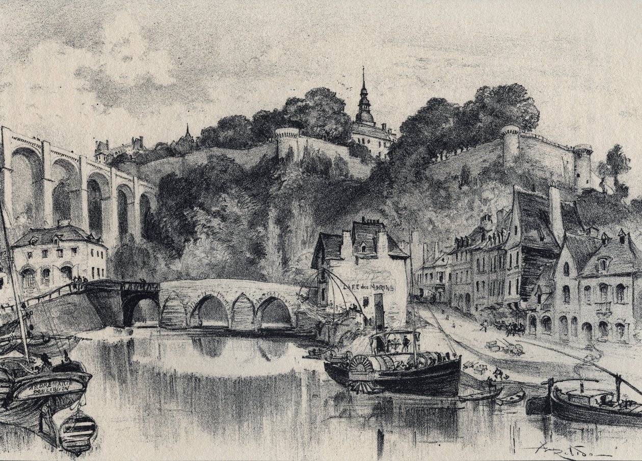 A Cidade de Dinan - França Antiga - Bretanha - textos, desenhos e litografias, de Albert Robida (1848-1926) final do século XIX sem data de Albert Robida