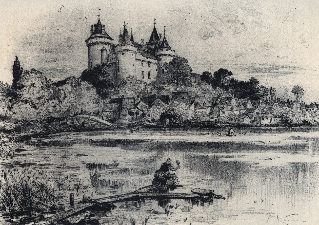 O castelo de Combourg em Ille-et-Vilaine - Velha França - Bretanha - textos, desenhos e litografias, de Albert Robida (1848-1926) finais do século XIX sem data de Albert Robida