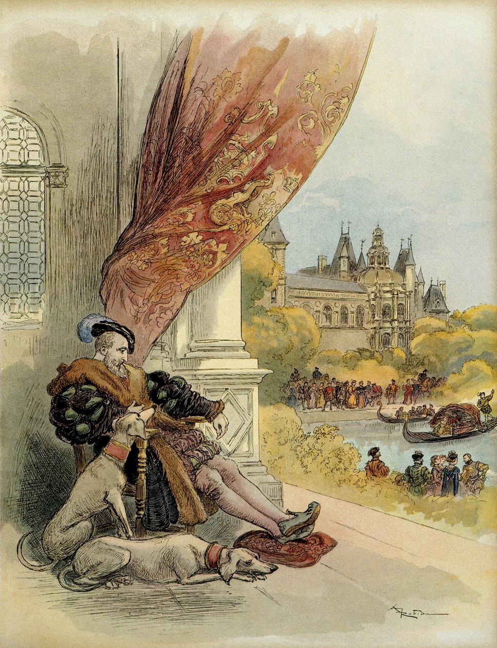 Os últimos dias de François 1st (1494-1547), no castelo de Rambouillet. Ilustração de Albert Robida