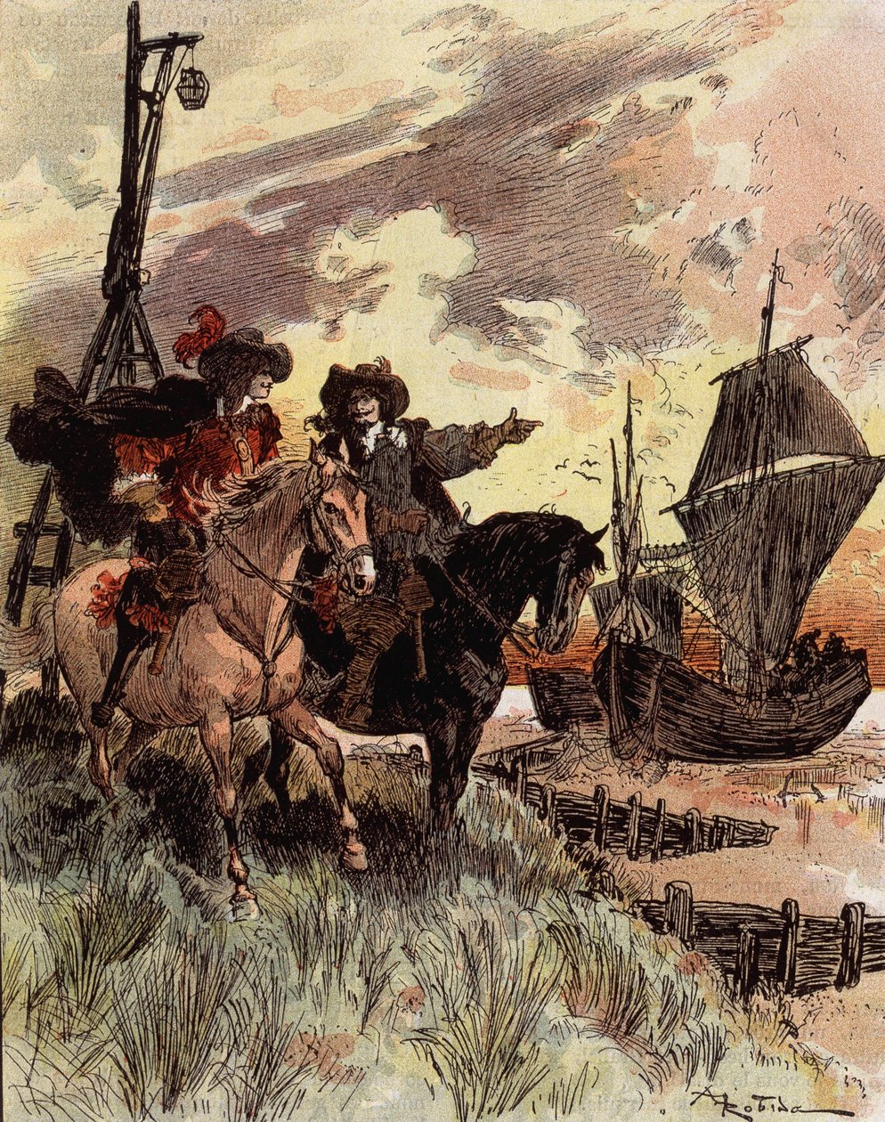 A timidez do capitão Bellormeau - “” Bellormeau inspecionou Fort Philippe ””. Personagem do livro de Albert Robida. Capa “” O Pequeno Francês ilustrado ”” ”de 16-12-1899. de Albert Robida