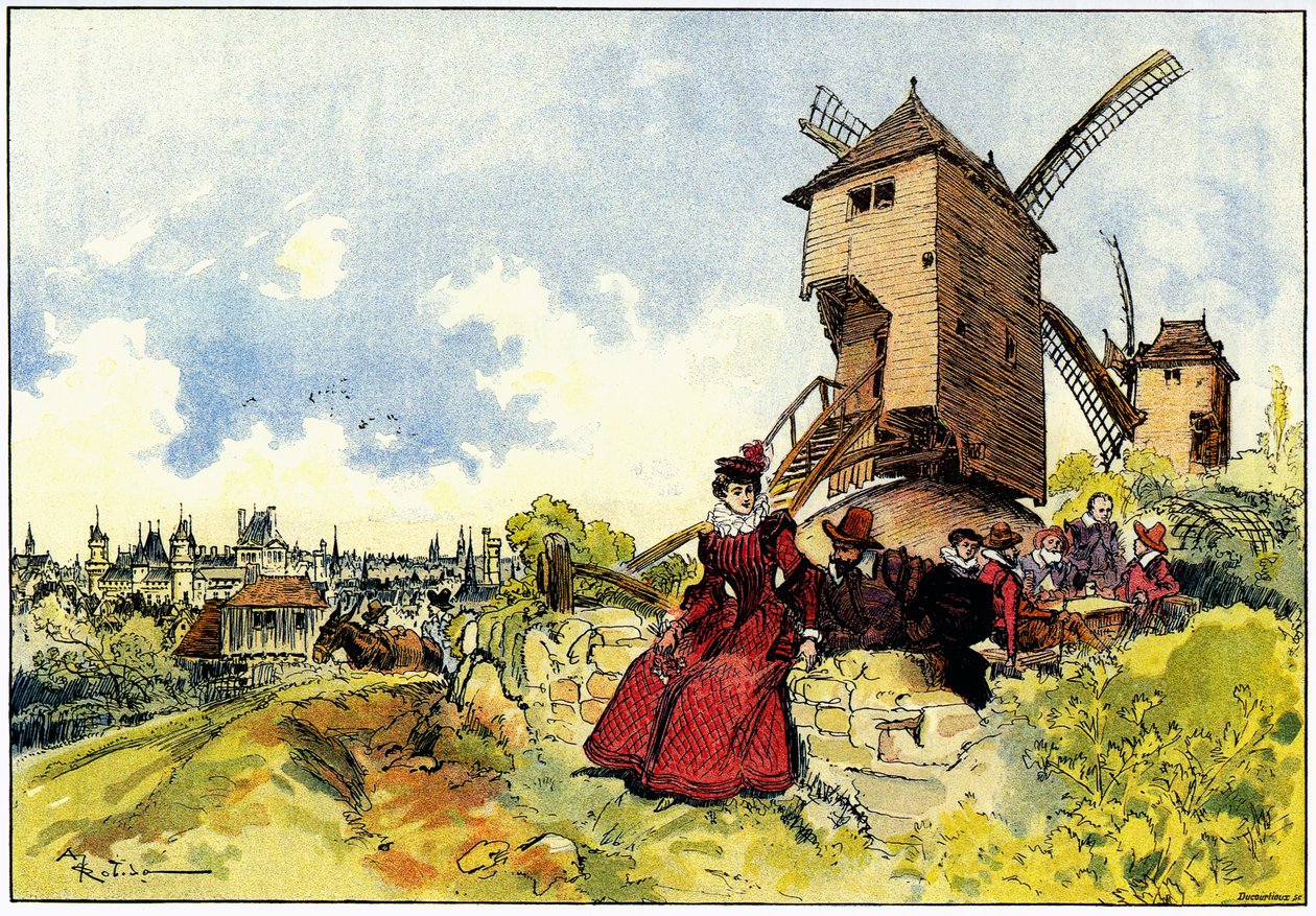 Os moinhos de vento da Butte Montmartre em Paris no século XVI de Albert Robida