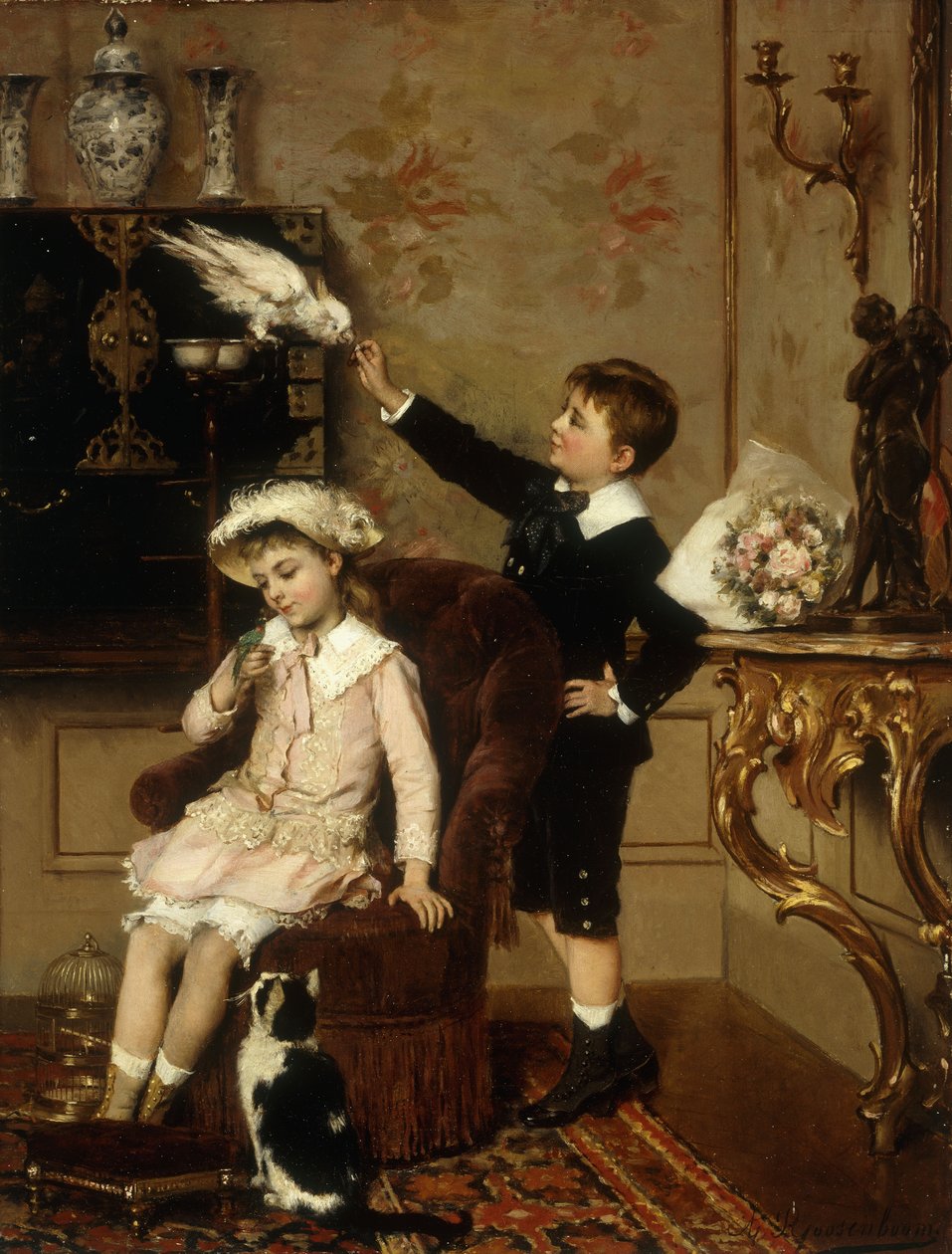 Animais de estimação da avó (óleo sobre tela) de Albert Roosenboom