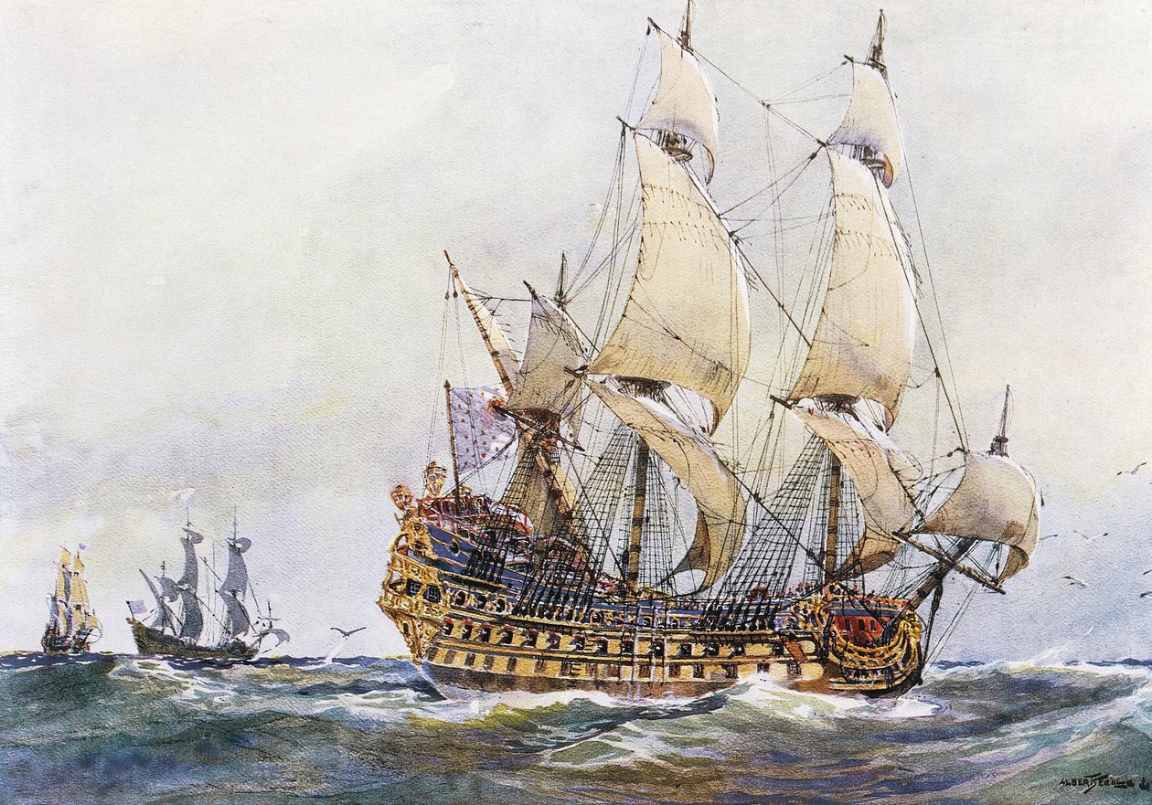 Navio francês de primeira ordem no tempo de Colbert (século XVII), aguarela de Albert Sebille (1874-1953) de Albert Sébille