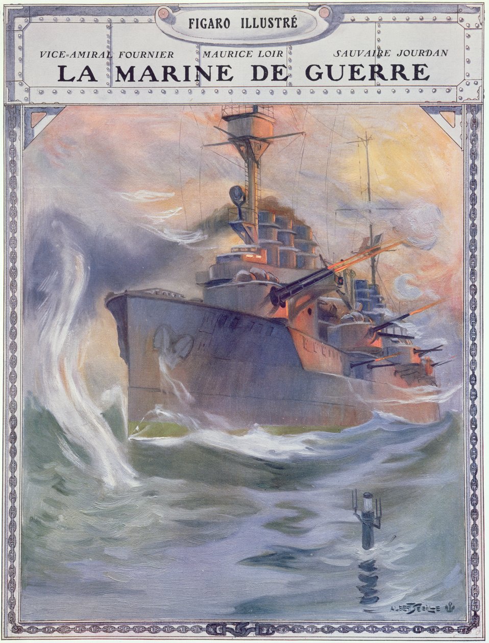 Navio de guerra francês, ilustração da capa de "La Marine de Guerre de Albert Sébille