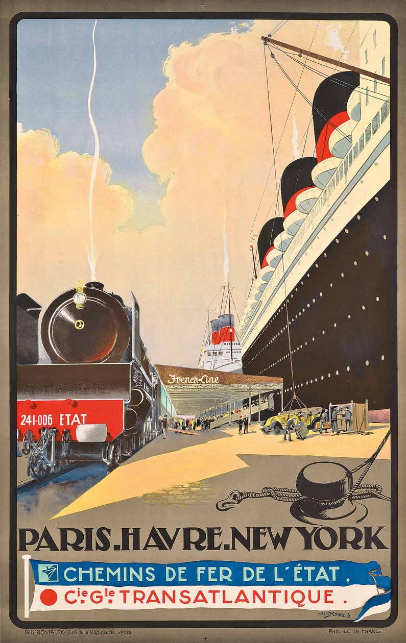 Cartaz publicitário de viagens da companhia de navegação Compagnie Generale Transatlantique, c.1930 (litografia a cores) de Albert Sébille