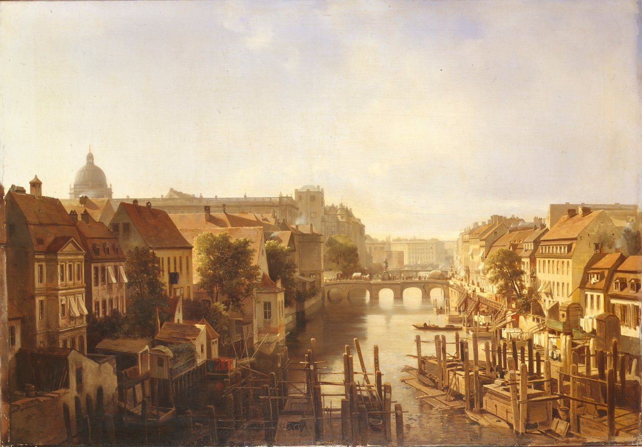 Vista da Ponte Longa do Mühlendamm, 1850 de Albert Schwendy