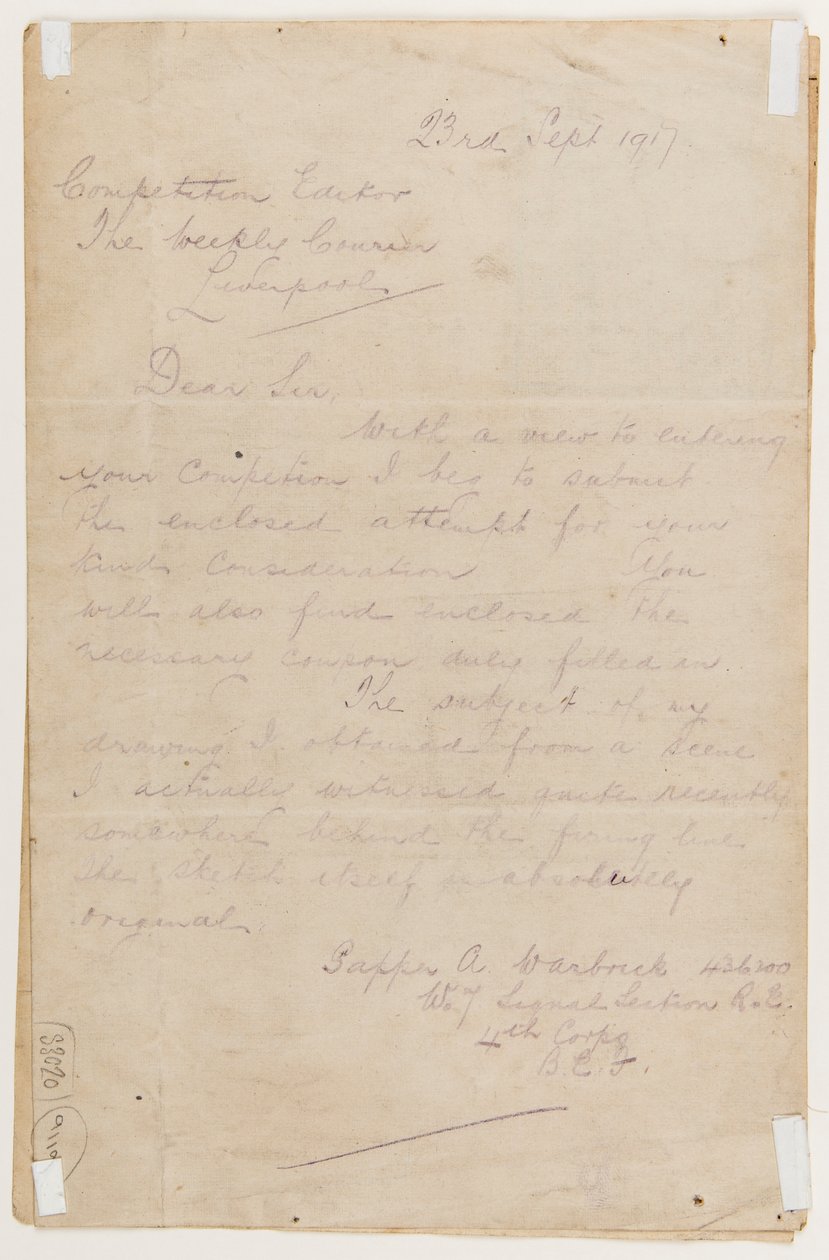 Carta ao editor da competição, 23 de setembro de 1917 de Albert Warbrick