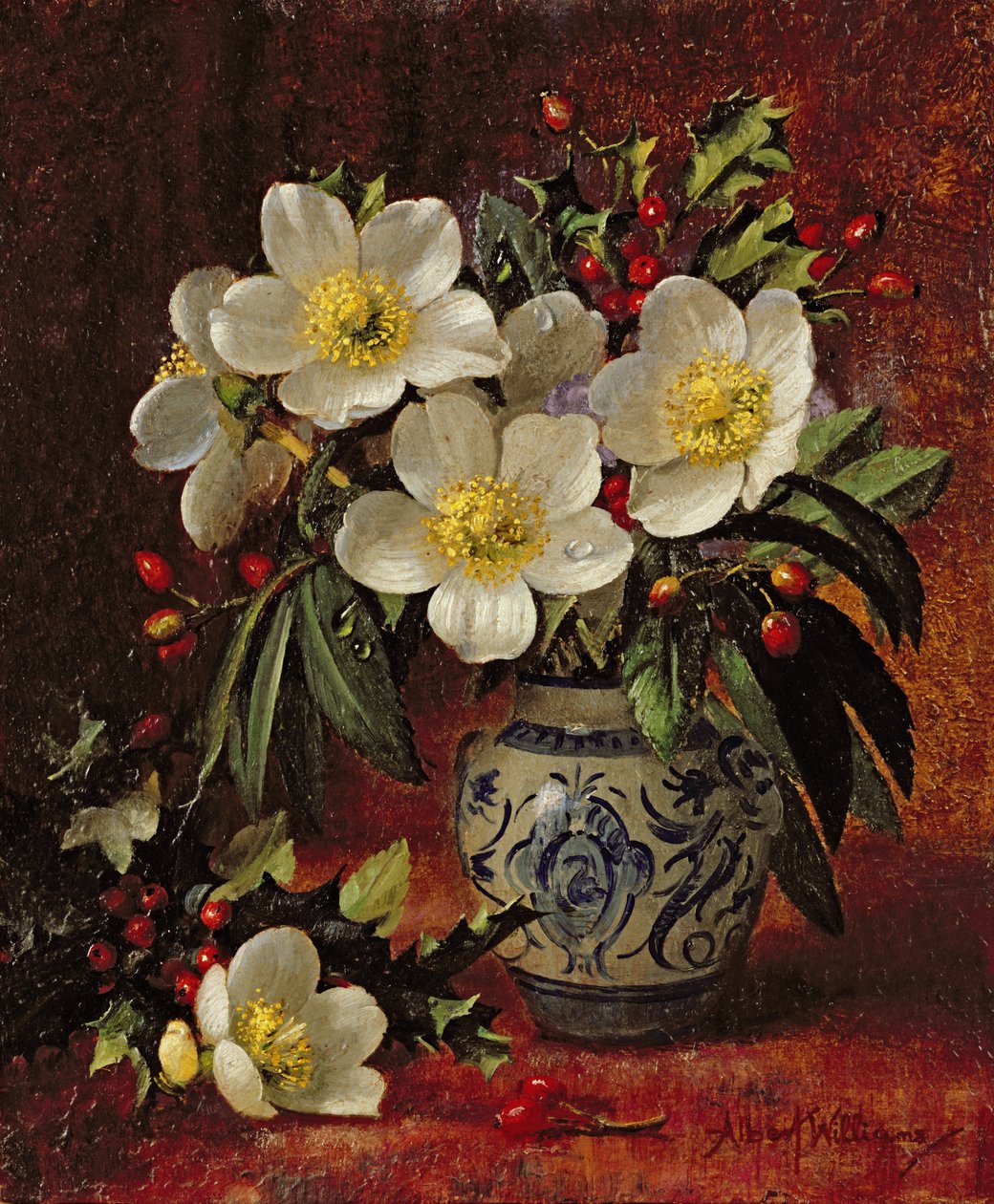 AB249 Ainda vida de rosas de Natal e azevinho de Albert Williams