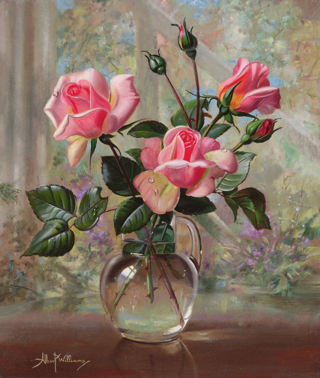 Madame Butterfly Roses em um vaso de vidro de Albert Williams