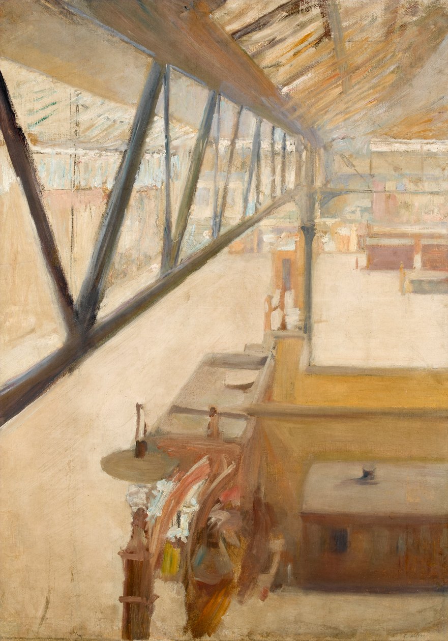 Vista de uma estação ferroviária, c.1900 (óleo sobre tela) de Albert de Belleroche