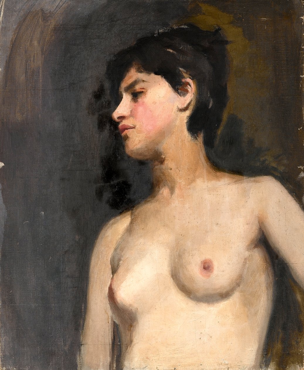 Mulher semi-nua, fundo preto. Ca. 1880 de Albert de Belleroche