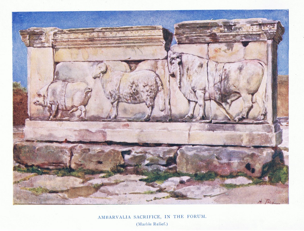 Ambarvalia sacrifício no Fórum (relevo de mármore), de Roma publicado pela A & C Black Ltd, 1925 de Alberto Pisa