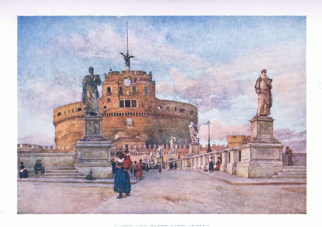 Castel e Ponte Sant Angelo, de Roma, publicado pela A & C Black Ltd, 1925 de Alberto Pisa