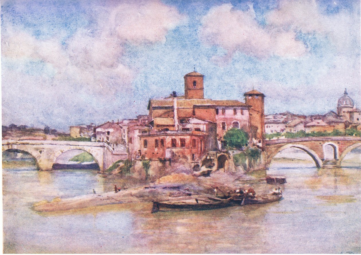 Ilha do Tibre - A Isola Sacra, de Roma, publicada pela A & C Black Ltd, 1925 de Alberto Pisa