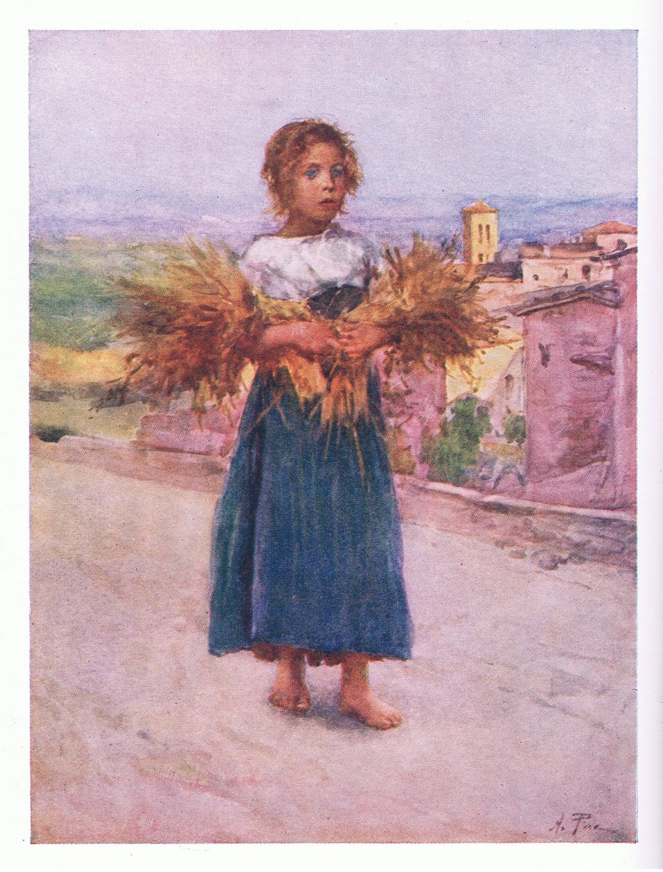 Little gleaner em Campagna, de Roma publicado pela A & C Black Ltd, 1925 de Alberto Pisa