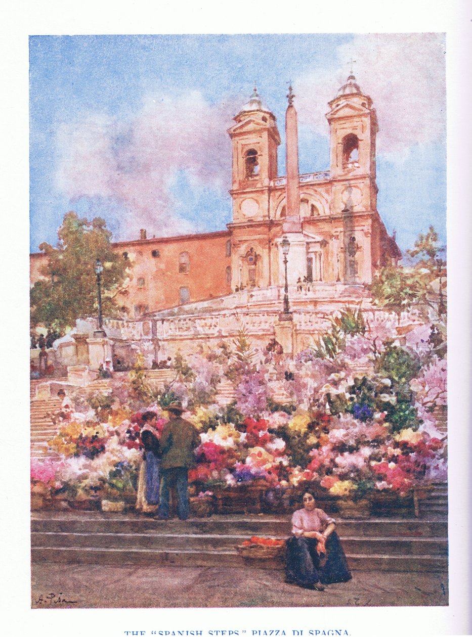 A Escadaria Espanhola, Piazza Di Spagna, de Roma, publicada pela A & C Black Ltd, 1925 de Alberto Pisa