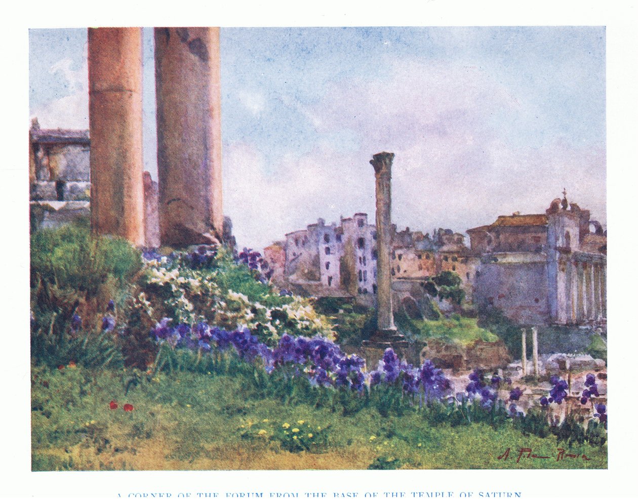 A esquina do Fórum, da base do Templo de Saturno, de Roma, publicada pela A & C Black Ltd, 1925 de Alberto Pisa