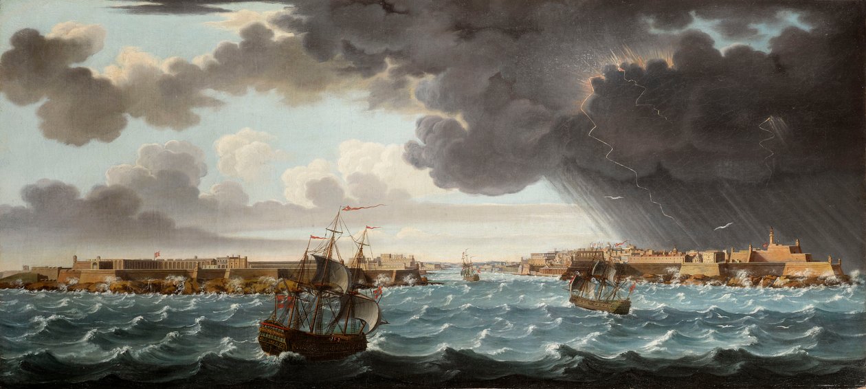 Um de um conjunto de sete vistas de Valletta, Malta e seus arredores, c.1753 de Alberto Pullicino